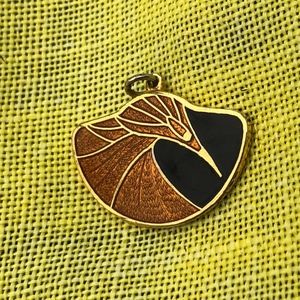 boho 1970s vtg gold + black + yellow bird charm